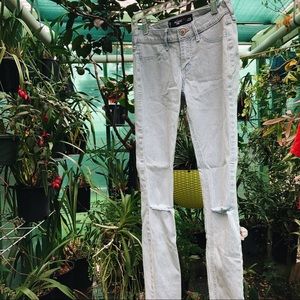 Blue Pinstripe Ripped Skinny Jeans